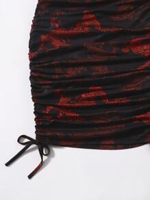 Muchica Vestido Chino Con Estampado De Dragón Y Cordón De Ajuste Con Laterales Fruncidos - Negro - Ver 4