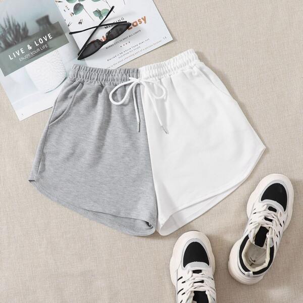 

Two Tone Drawstring Waist Track Shorts, Multicolor
