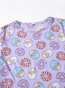 Plus Donuts Print Pyjama Set & Eye Cover - Lilac Purple - View 5