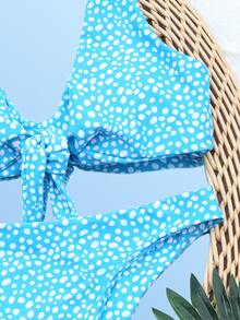 Bikini con nudo delantero de estampado dálmata, para vacaciones de verano en la playa - Azul y blanco - Ver 4