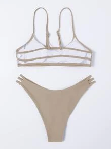 Bikini de tanga sólido para vacaciones de verano en la playa - Albaricoque - Ver 2