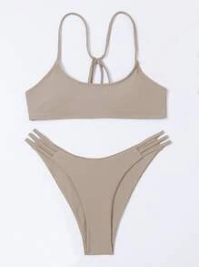 Bikini de tanga sólido para vacaciones de verano en la playa - Albaricoque - Ver 5