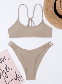Bikini de tanga sólido para vacaciones de verano en la playa - Albaricoque - Ver 6