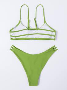 Cut-Out Side Bikini For Summer Beach Vacation - Lime Green - View 2