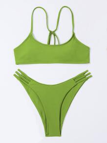 Cut-Out Side Bikini For Summer Beach Vacation - Lime Green - View 3