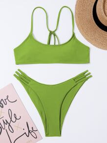 Cut-Out Side Bikini For Summer Beach Vacation - Lime Green - View 5