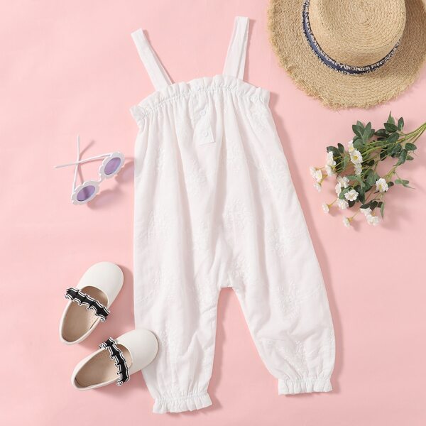 

Toddler Girls Frill Trim Cami Jumpsuit, White