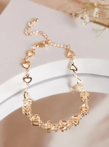 SHEIN MOD Heart Decor Anklet - Yellow Gold - View 1