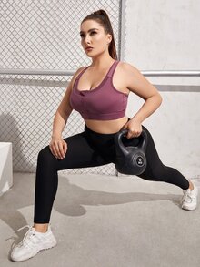 Plus High Support Mesh Insert Racer Back Sports Bra - Purple - View 3