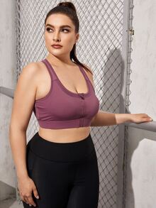 Plus High Support Mesh Insert Racer Back Sports Bra - Purple - View 4
