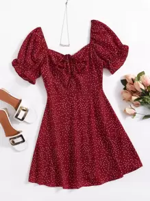 Soleia 加大圆点荷叶边袖夏季波西米亚风连衣裙