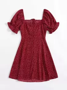 Soleia 加大圆点荷叶边袖夏季波西米亚风连衣裙