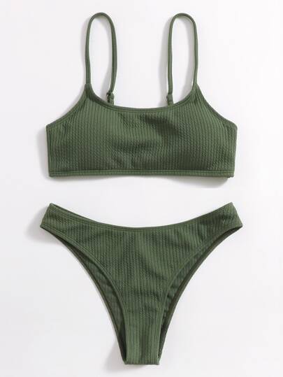 SHEIN Swim 夏季海灘質感高腰比基尼泳衣