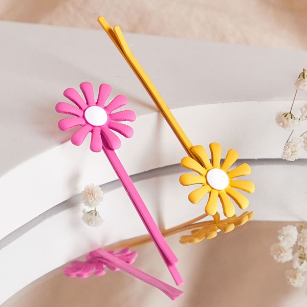 

2pcs Flower Decor Hair Clip, Multicolor