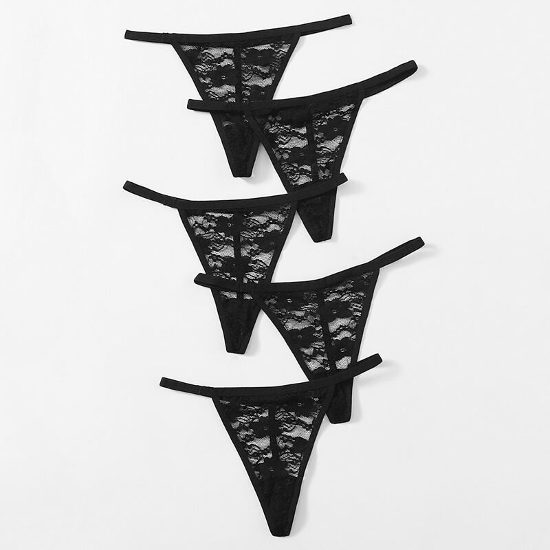 

5pack Floral Lace Panty Set, Black