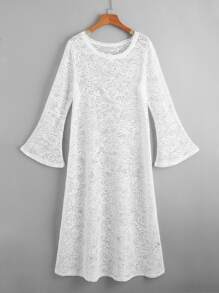SHEIN Plus Bell Sleeve Crochet Dress - White - View 1