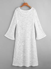 SHEIN Plus Bell Sleeve Crochet Dress - White - View 2