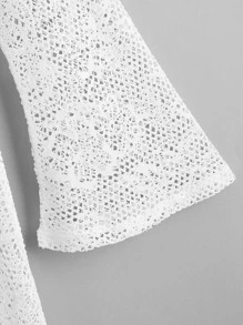 SHEIN Plus Bell Sleeve Crochet Dress - White - View 3