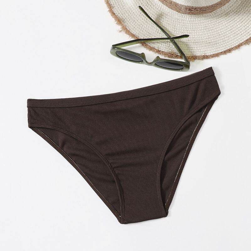 

Solid Rib Bikini Bottom, Coffee brown