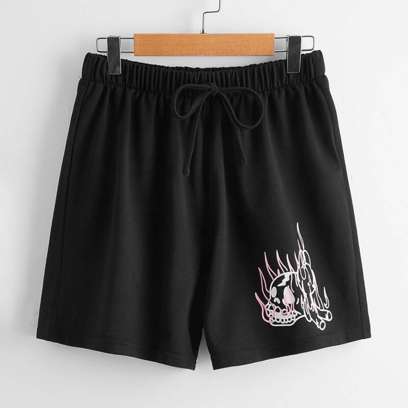 

Skull & Fire Graphic Shorts, Black
