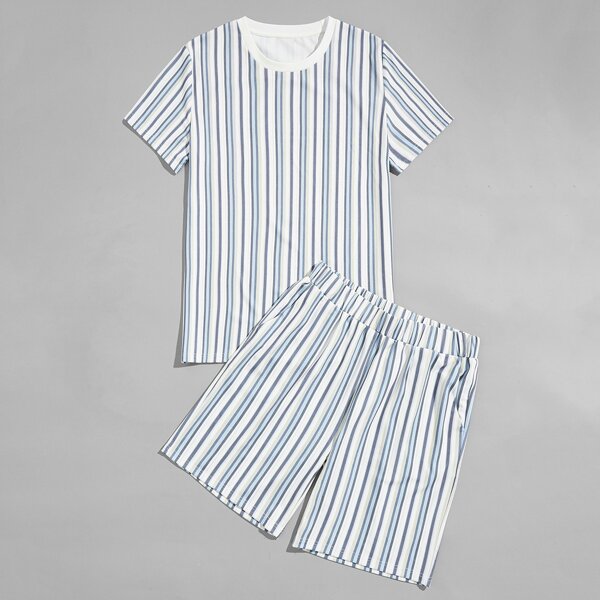 

Men Vertical Striped Tee & Shorts, Multicolor