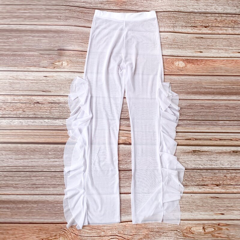 

Ruffle Trim Sheer Cover Up Pants, White
