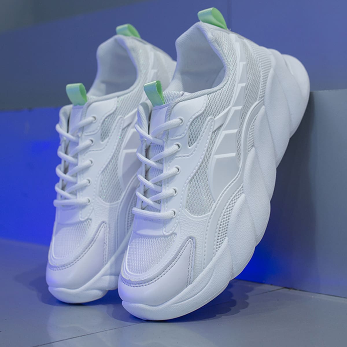

Lace-up Mesh Chunky Sneakers, White