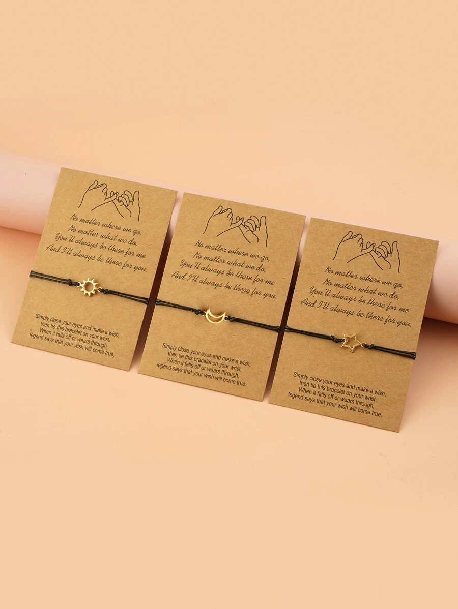 3pcs/Set Handmade Woven Sun, Moon, Star Friendship Bracelets - Multicolor - View 1