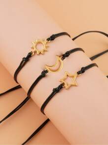 3pcs/Set Handmade Woven Sun, Moon, Star Friendship Bracelets - Multicolor - View 2