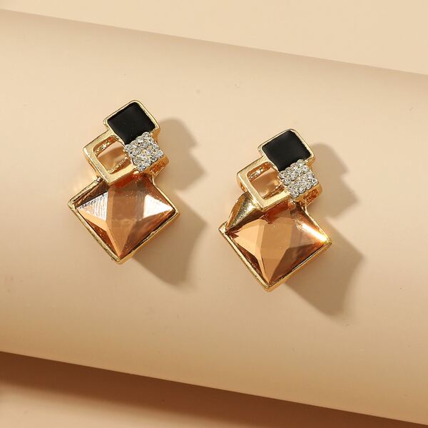

Rhinestone Decor Geometric Earrings, Gold