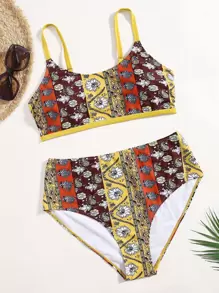 Plus Size Allover Print Bikini Set Summer Beach - Multicolor - View 1