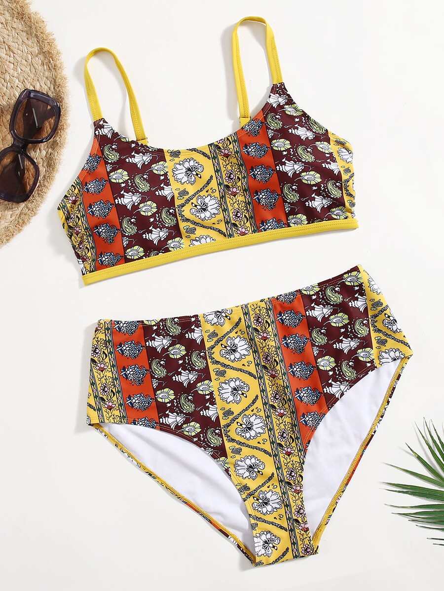 Plus Size Allover Print Bikini Set Summer Beach - Multicolor - View 1
