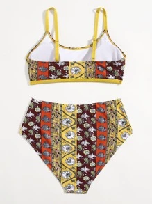 Plus Size Allover Print Bikini Set Summer Beach - Multicolor - View 2