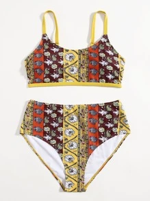 Plus Size Allover Print Bikini Set Summer Beach - Multicolor - View 4