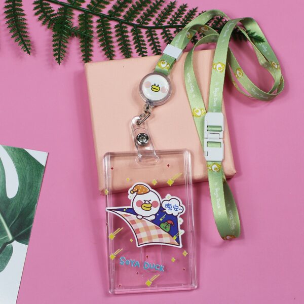

1pc Cartoon Graphic Card Cover With Lanyard, Green