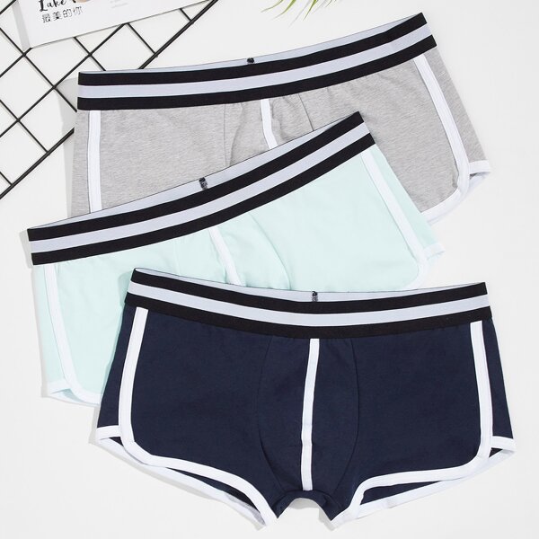 

Men 3pcs Contrast Binding Boxer Brief, Multicolor