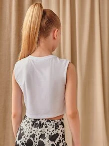 SHEIN Girls Fire & Letter Graphic Tank Top - White - View 2