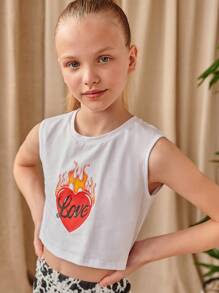 SHEIN Girls Fire & Letter Graphic Tank Top - White - View 3