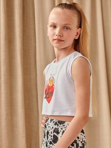 SHEIN Girls Fire & Letter Graphic Tank Top - White - View 5