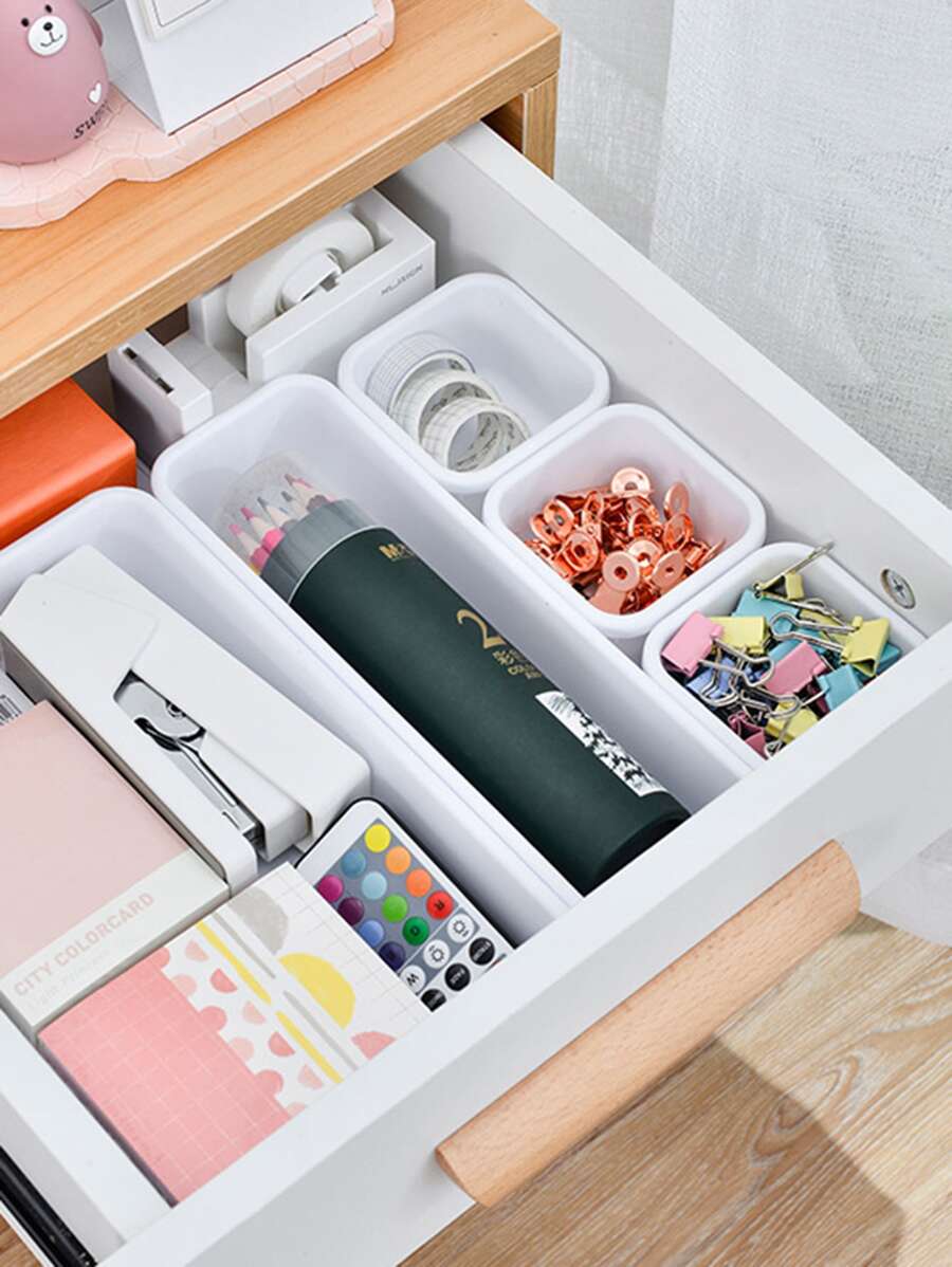 8pcs Solid Storage Box, Plain White Plastic Drawer Divider Box For Home - White - View 1