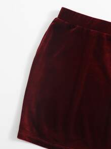 SHEIN 女孩天鵝絨抹胸上衣和半身裙套裝 - 紫紅色 - 查看 4