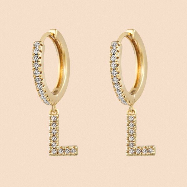 

Zircon Decor Letter Drop Earrings, Gold