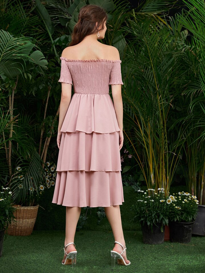 knee length dresses for ladies Tiered Ruffle Hem Dress The Summer Palace main image 0