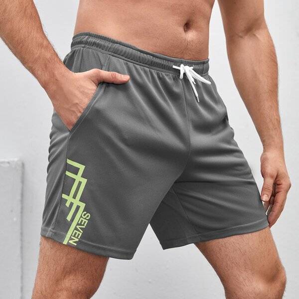 

Men Letter Graphic Sports Shorts, Grey