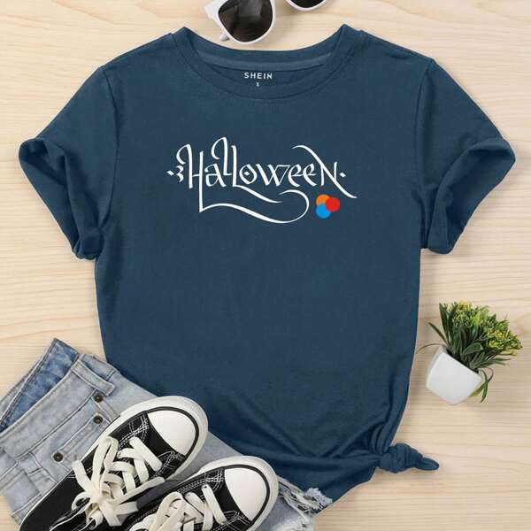 

Letter Graphic Crew Neck Tee, Navy blue