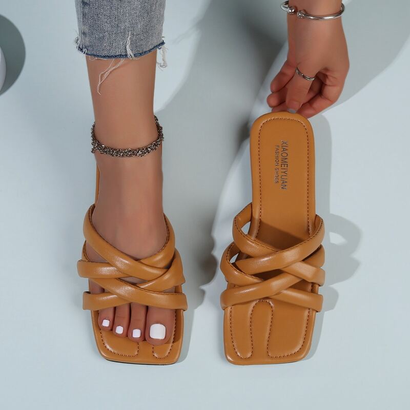 

Criss Cross Slide Sandals, Brown