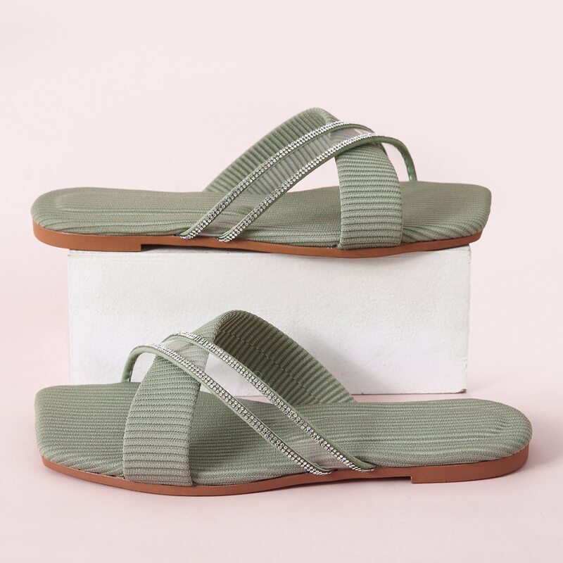 

Rhinestone Criss Cross Slide Sandals, Mint green