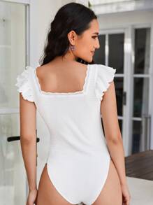 SHEIN Frenchy Ruffle Armhole Solid Bodysuit - White - View 2