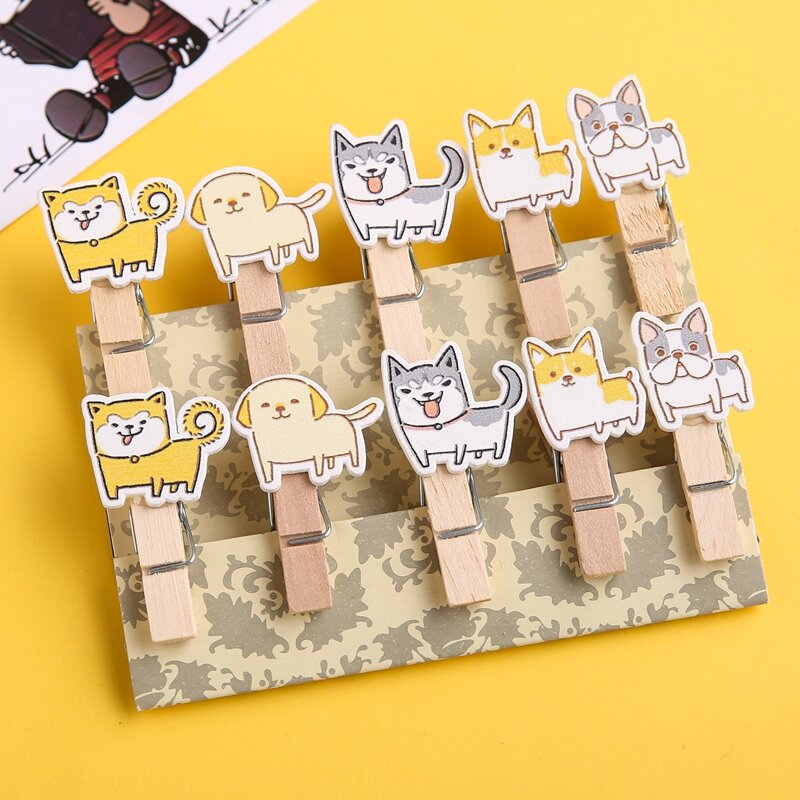 

10pcs Dog Decor Wooden Card Clip, Multicolor