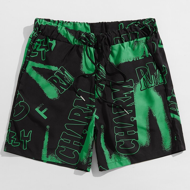 

Guys Letter Print Drawstring Shorts, Green